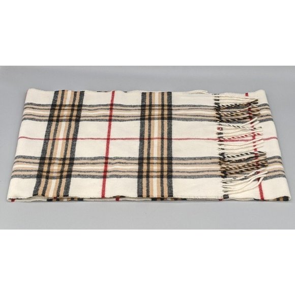 V. FRAAS Other - V Fraas Scarf Made In Germany Tan Plaid Fringe Acrylic 9x52 Very Soft